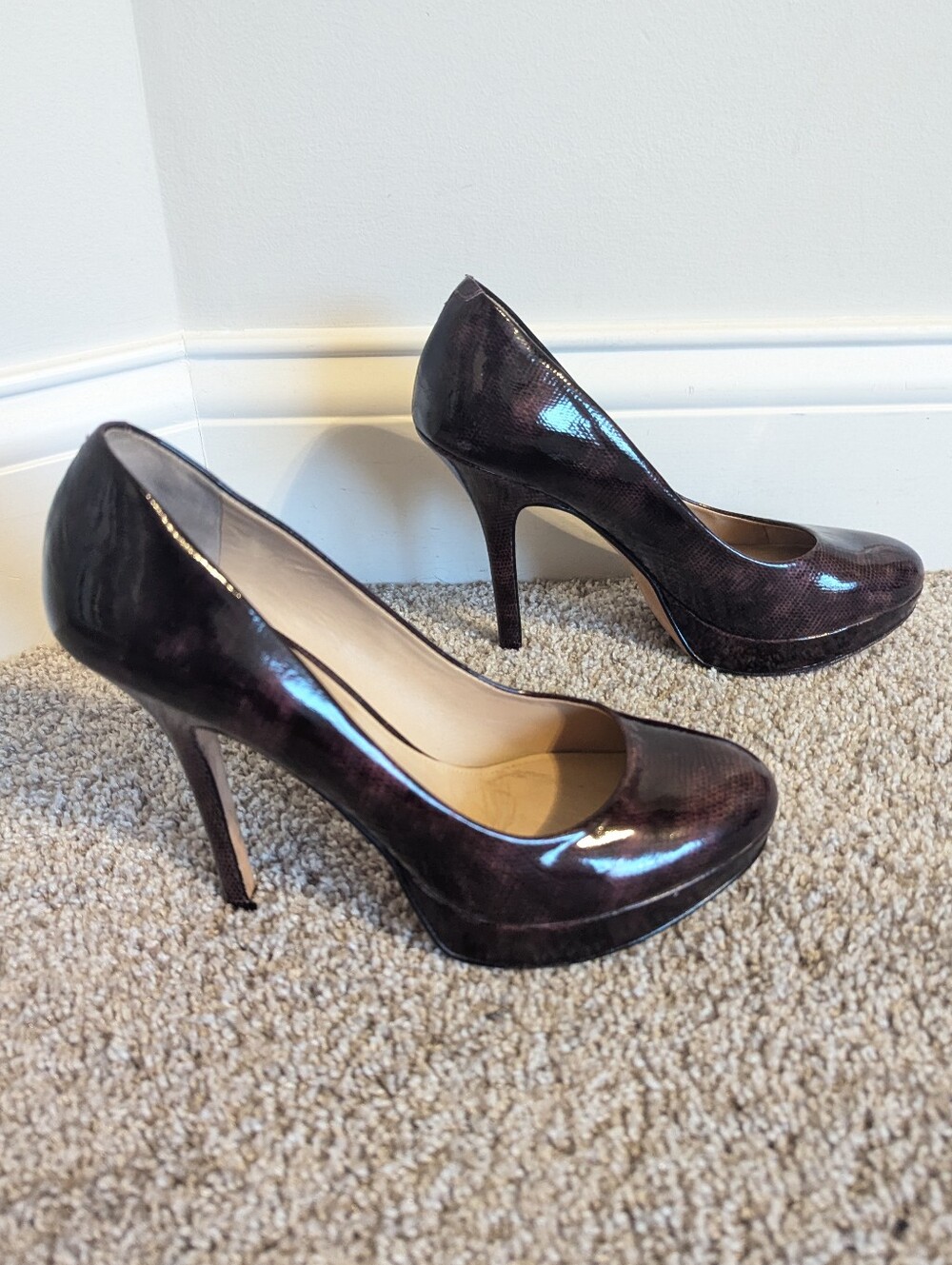 Joan & David Purple Patent Leather Platform Stiletto Heels Corporate Goth sz 7.5